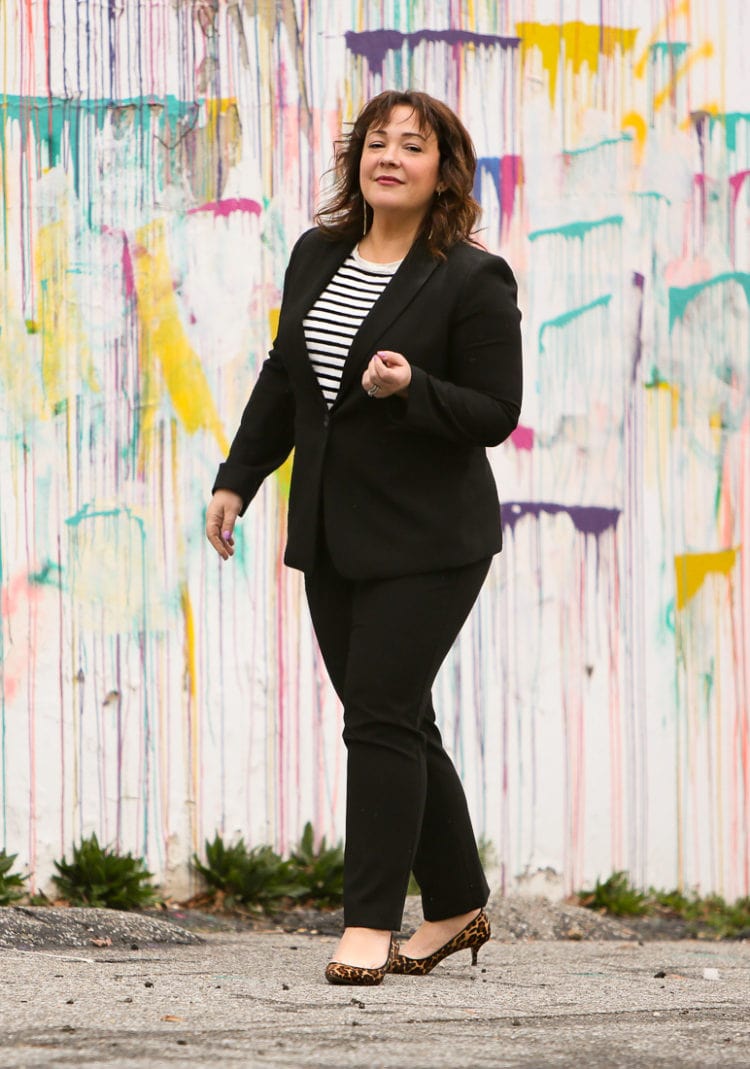A review of the Ann Taylor Bi-Stretch Suiting and how it fits on a petite size 14 frame by Wardrobe Oxygen