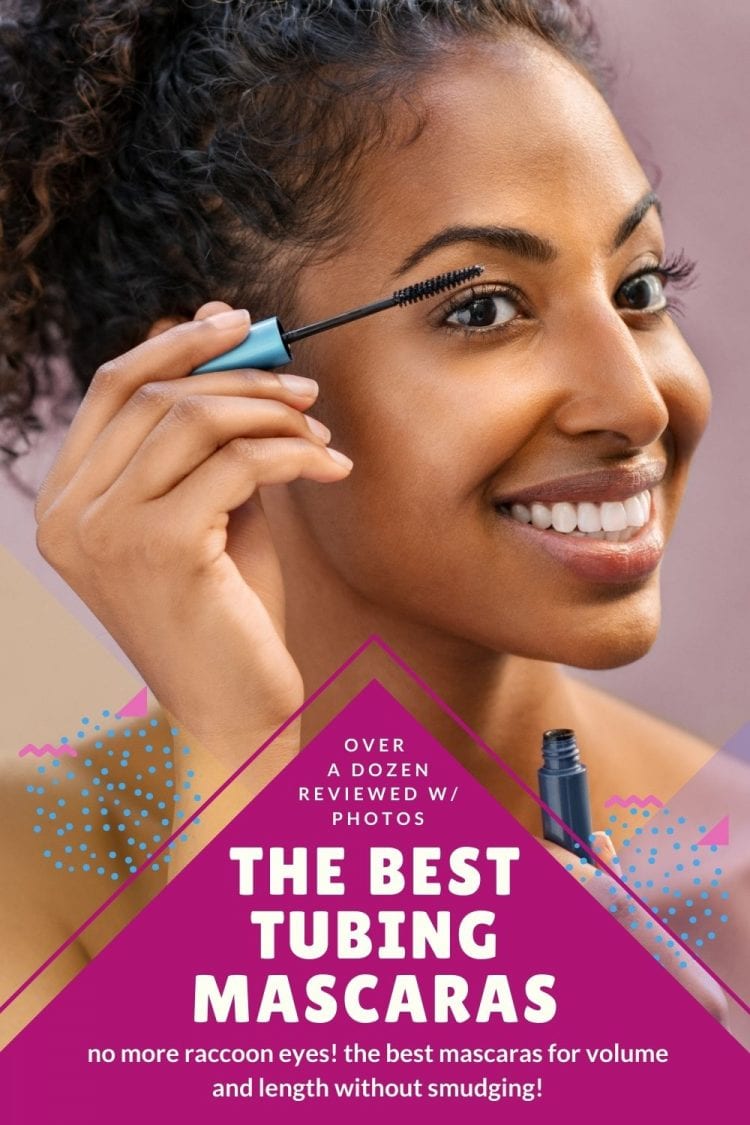 a list of the best tubing mascaras featuring a woman applying mascara