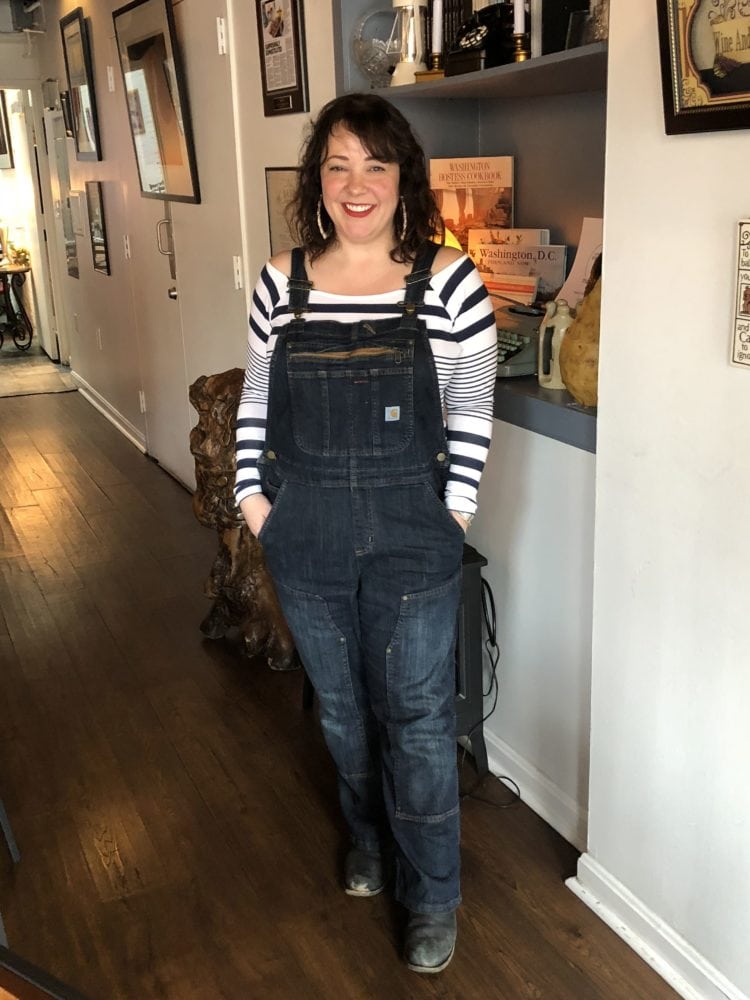 Wearing stripes with overalls