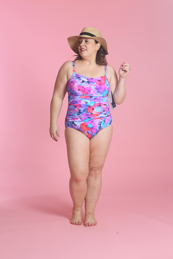 The Gottex Pocketfull of Posies one-piece swimsuit as seen on a size 14 over 40 petite blogger Wardrobe Oxygen