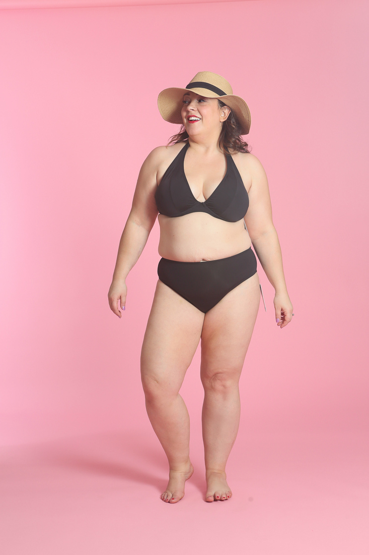 Reviewing the Sunsets Muse Halter Bikini Top and High Waist Bottom on a size 14 petite over-40 fashion blogger Wardrobe Oxygen