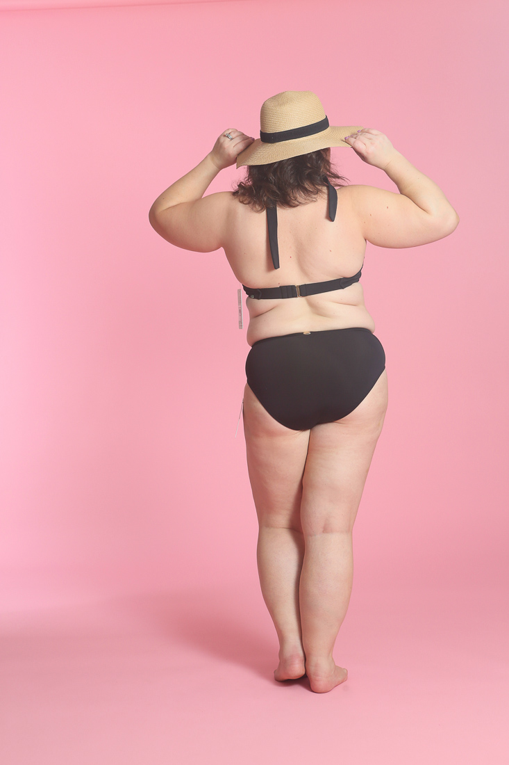 Reviewing the Sunsets Muse Halter Bikini Top and High Waist Bottom on a size 14 petite over-40 fashion blogger Wardrobe Oxygen