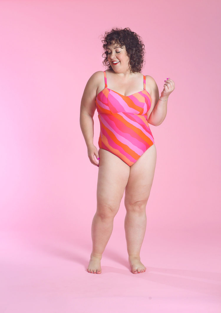 image of Wardrobe Oxygen wearing Sao Paulo Striped Bandeau swimsuit from Figleaves