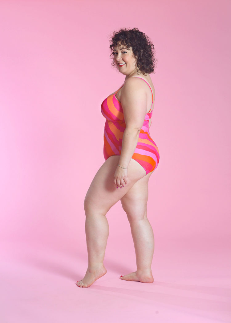 image of Wardrobe Oxygen wearing Sao Paulo Striped Bandeau swimsuit from Figleaves