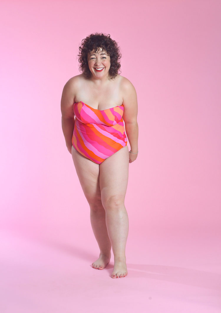 image of Wardrobe Oxygen wearing Sao Paulo Striped Bandeau swimsuit from Figleaves