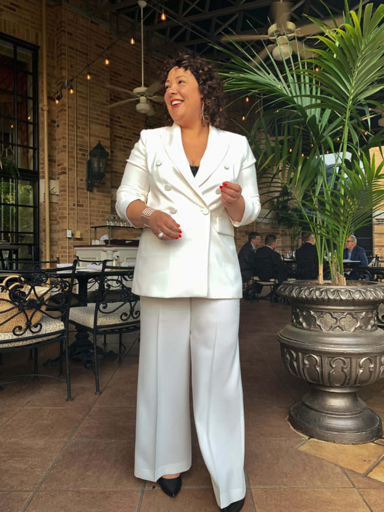 White Double Breasted Pantsuit from 