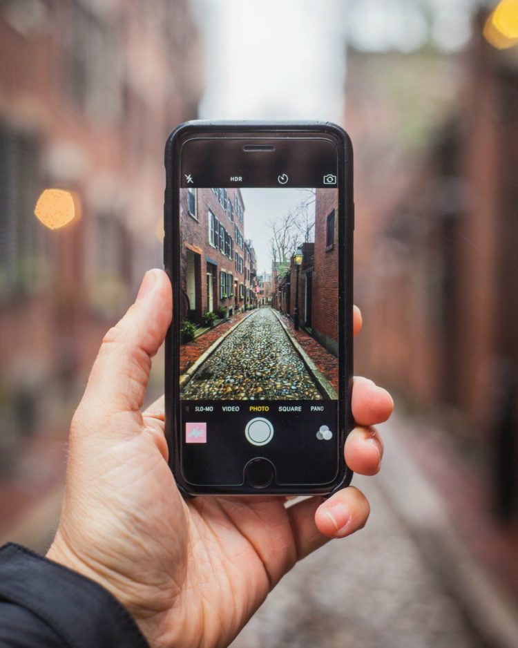 Acorn Street in Boston as seen through an iphone camera
