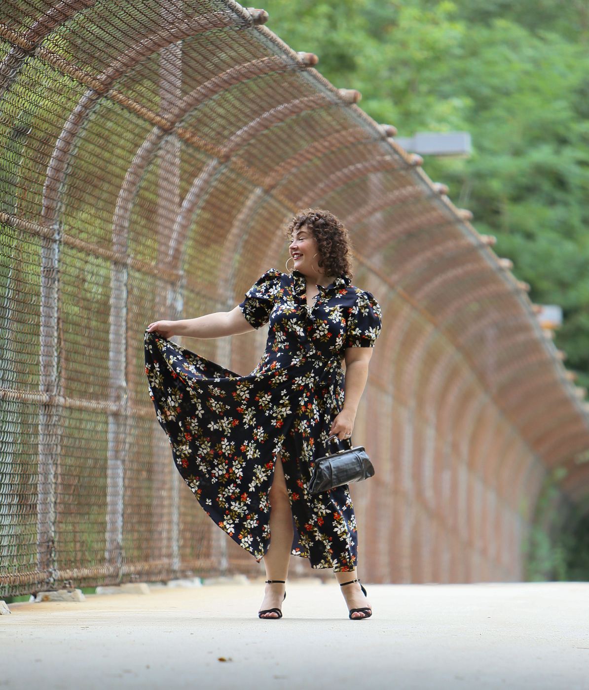 Navy Floral Midi Wrap Dress