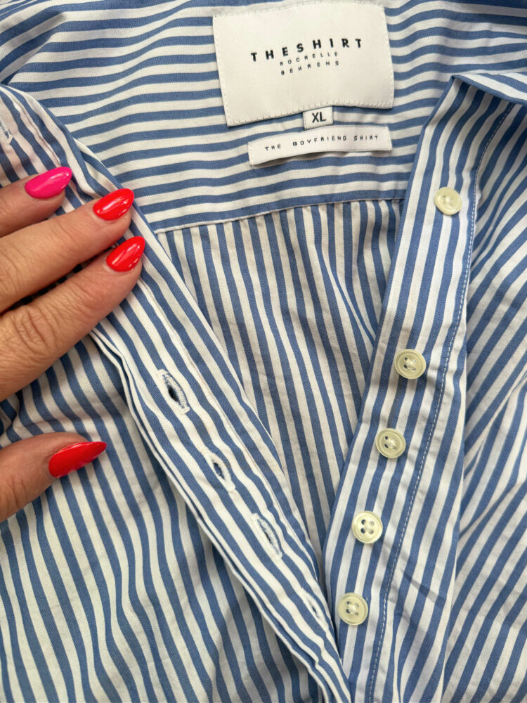 the boyfriend shirt by rochelle behrens in blue and white stripe