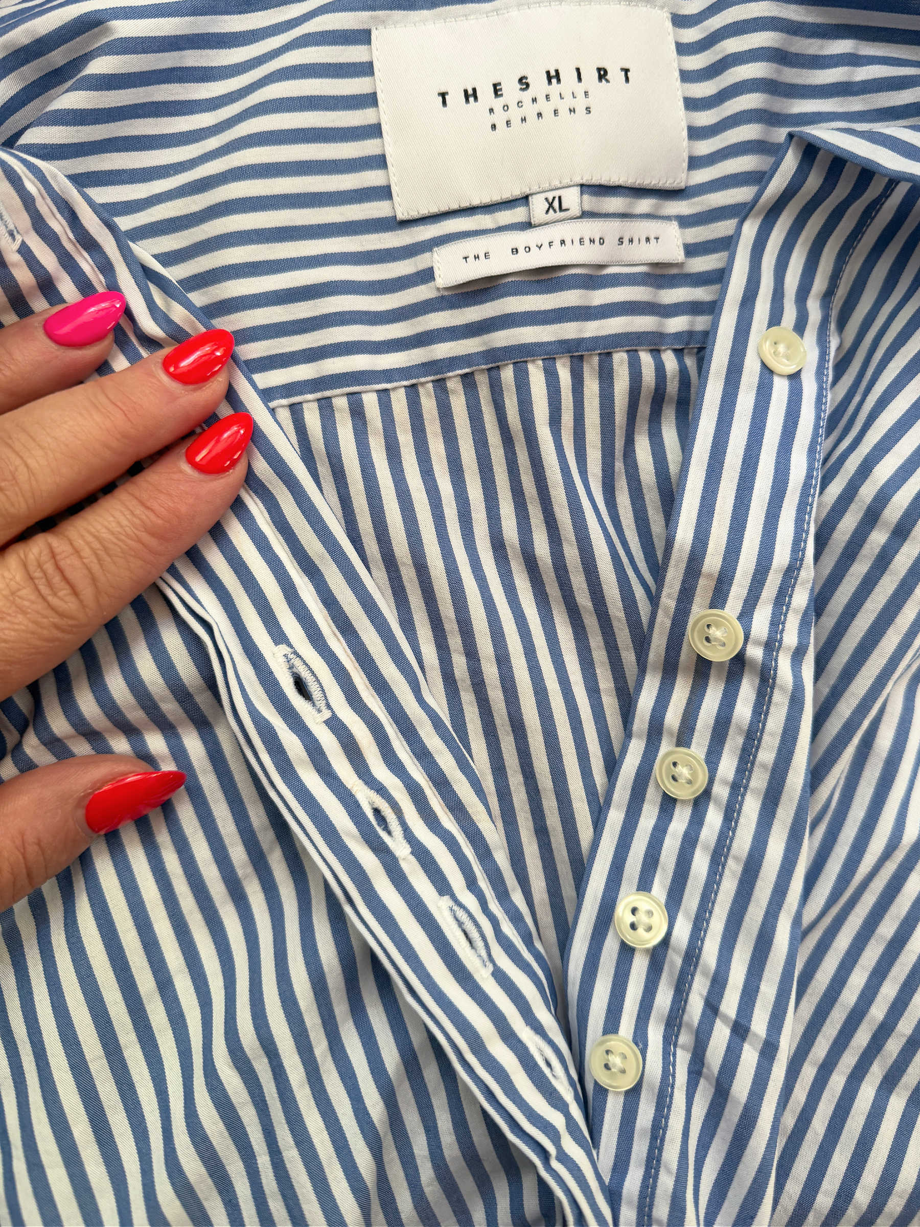 the boyfriend shirt by rochelle behrens in blue and white stripe