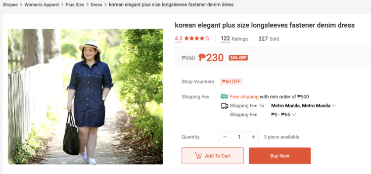 screenshot from the online retailer shopee that stole images from wardrobe oxygen to sell their merchandise