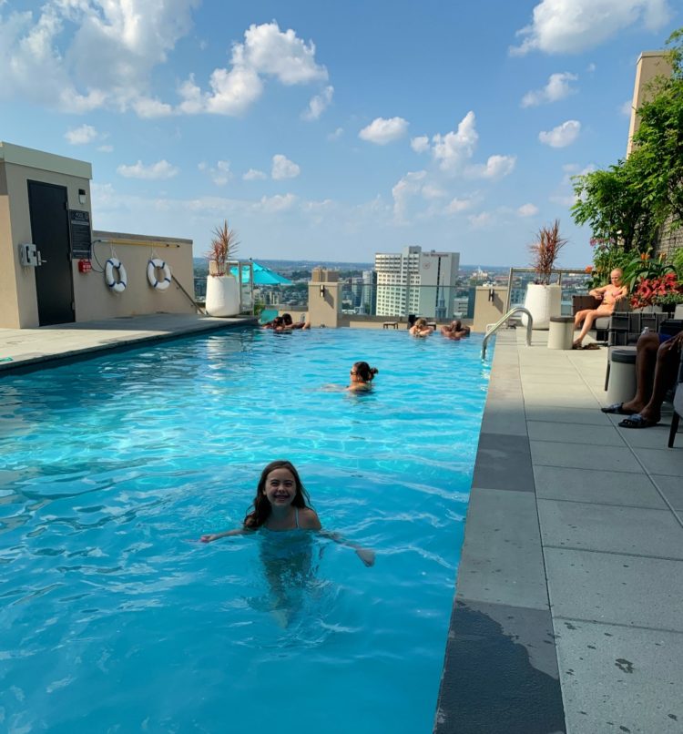 The newly renovated infinty pool on the roof of the Windsor Suites hotel in Philadelphia