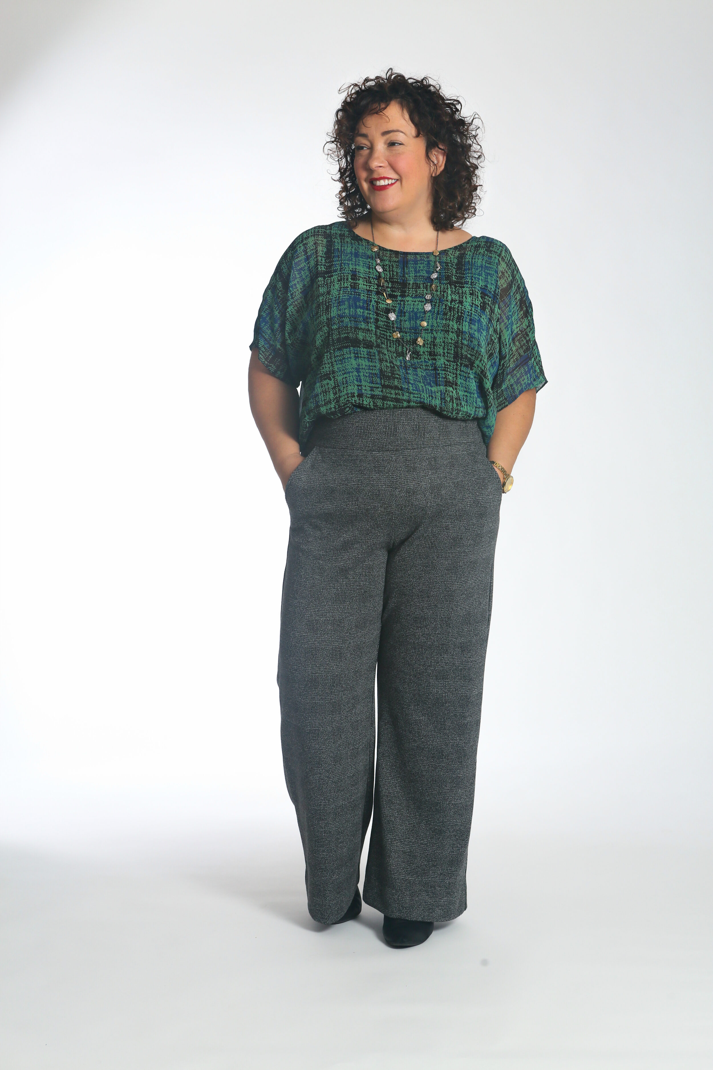 Wardrobe Oxygen in the cabi Paradox Top tucked into the Bond Trouser