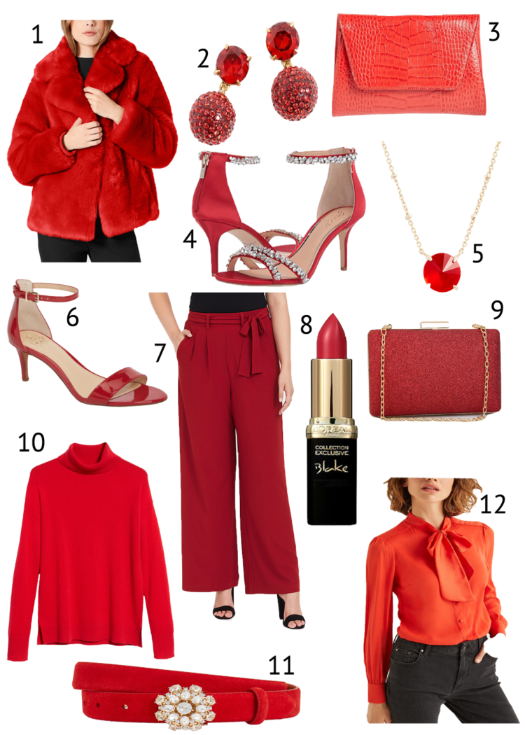 collage of red accessories and clothing