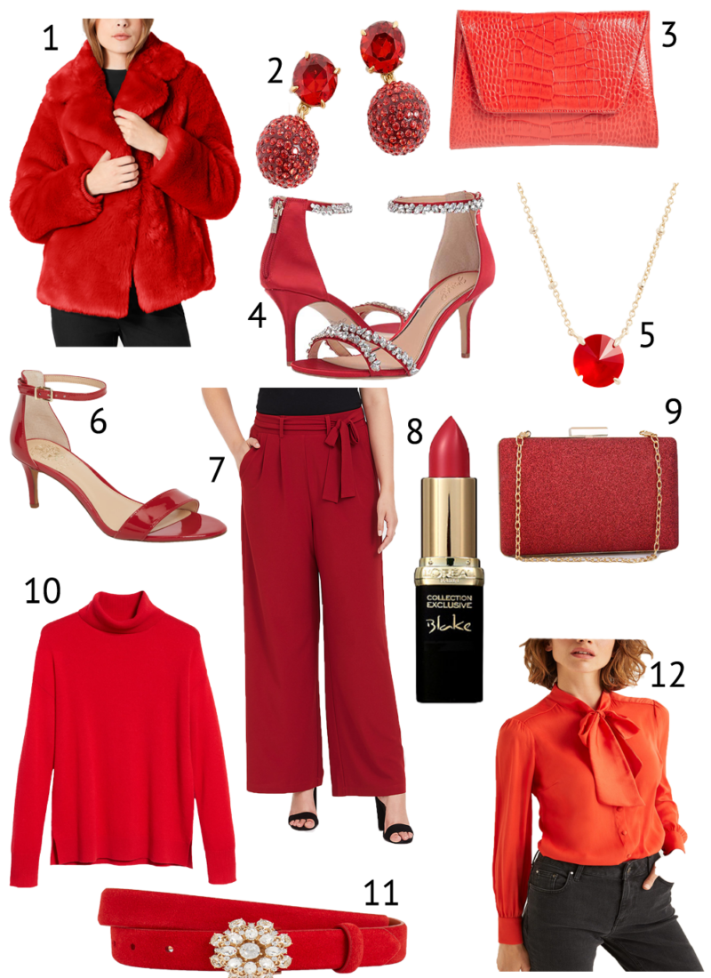 collage of red accessories and clothing