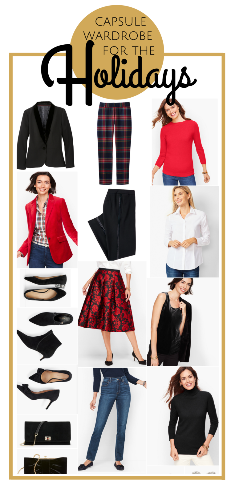 collage of clothing from Talbots to create a holiday capsule wardrobe