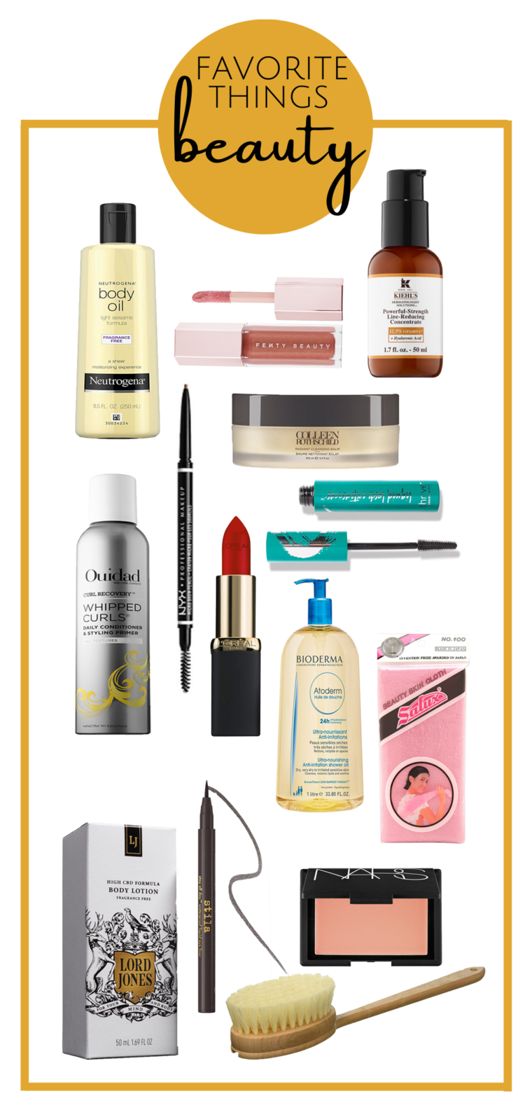 collage of beauty products mentioned in alison's favorite things