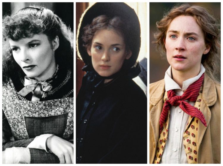 jo march played by katharine hepburn, winona ryder, and saoirse ronan