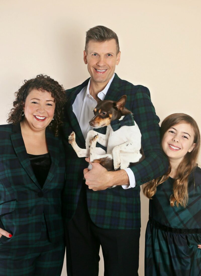 wardrobe oxygen holiday card 2019 in black watch plaid from talbots