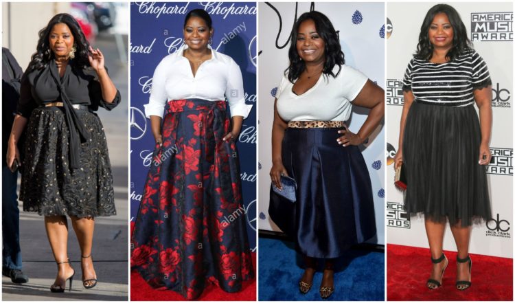 Octavia Spencer in two-piece skirt outfits