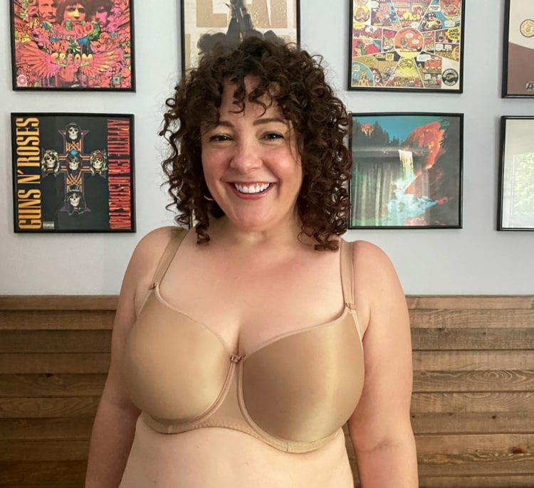 Woman wearing the Fantasie Smoothing T-Shirt bra in beige