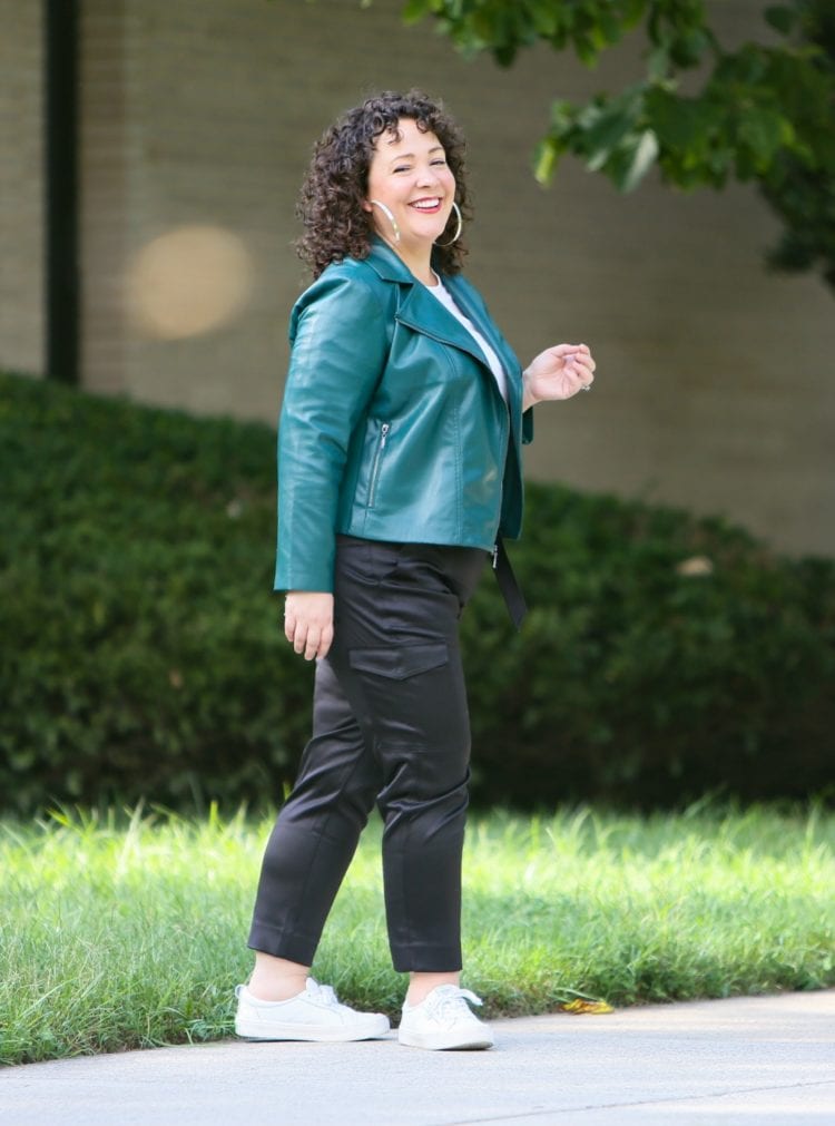 green leather moto jacket