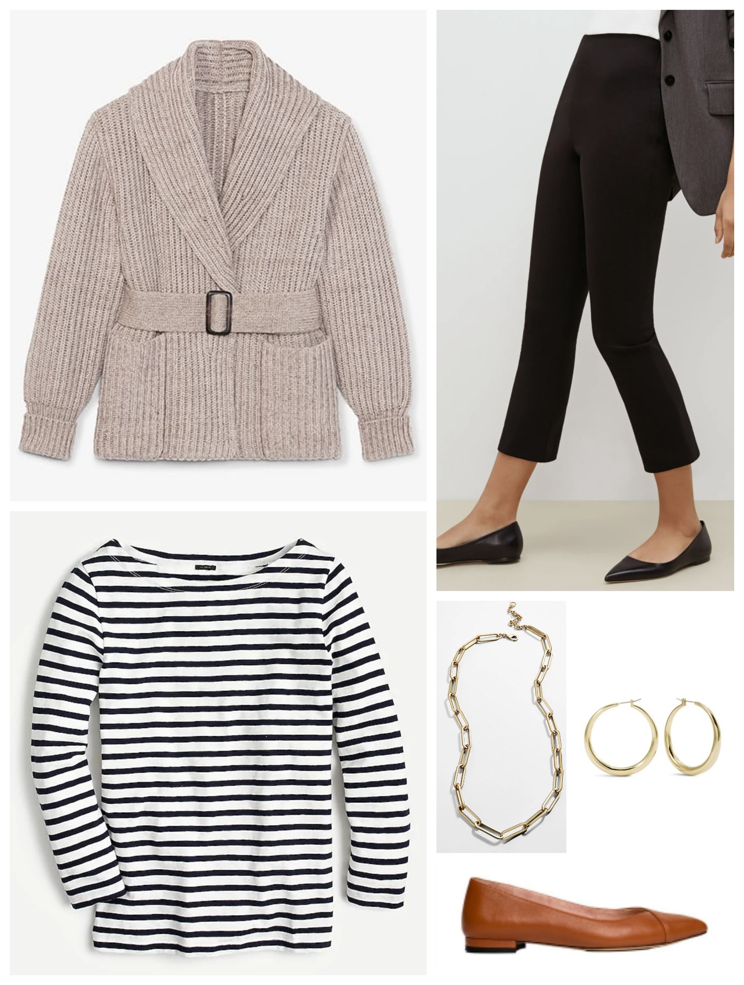 Casual Friday look with an MM LaFleur belted sweater coat and Breton tee