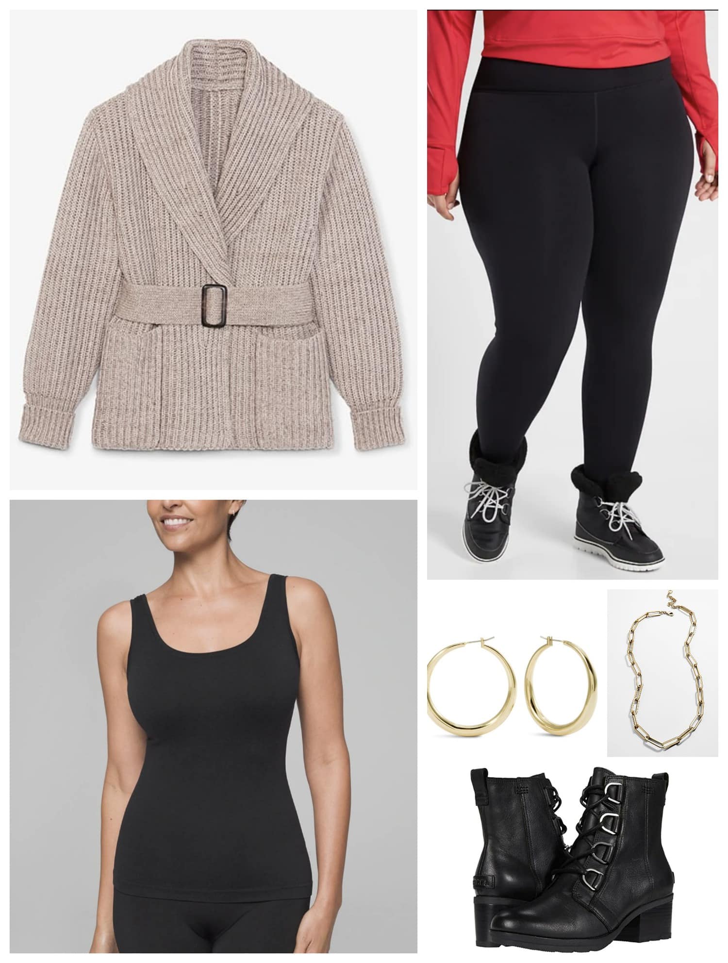 Tabletop Dressing with fleece leggings and an MM LaFleur belted sweater coat