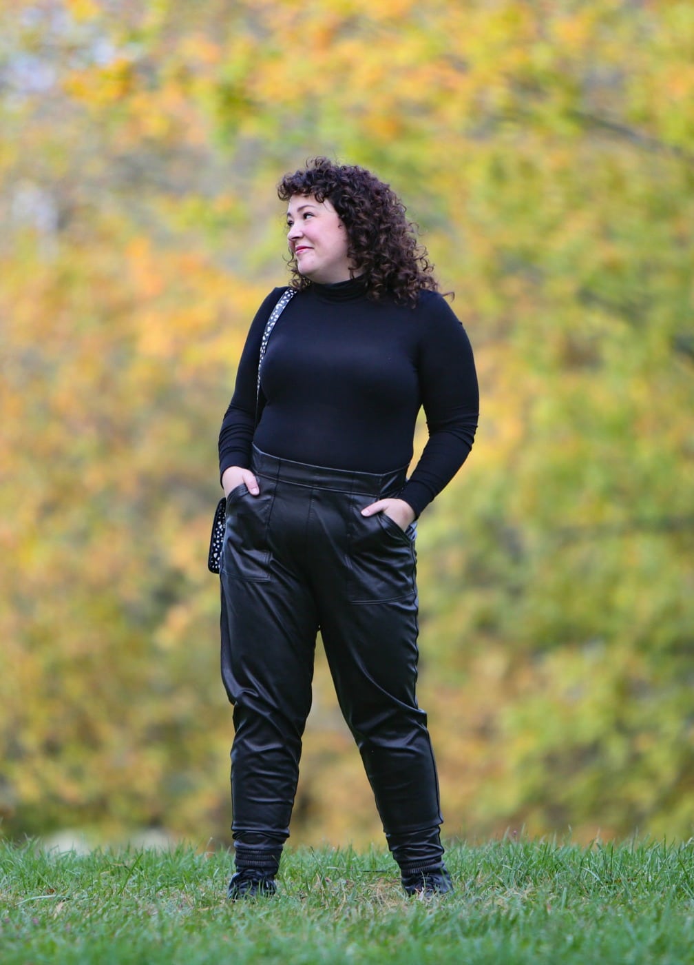 Plus Size Black Faux Leather Joggers