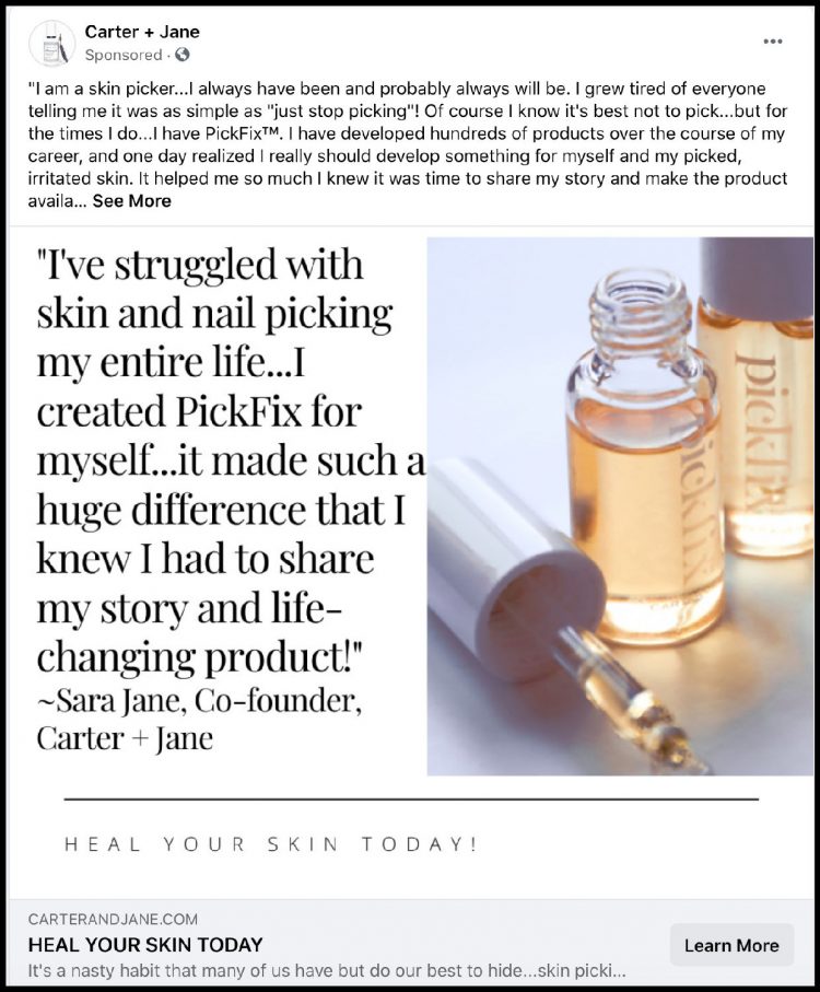 PickFix Review: Will PickFix Cure Skin Picking? 1 carter jane pickfix sponsored ad