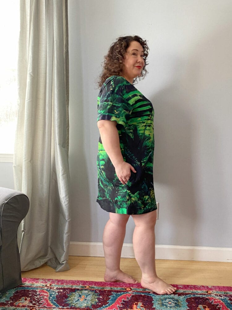 Side view of Alison of Wardrobe Oxygen wearing The Kyle Dress from The Kit NYC