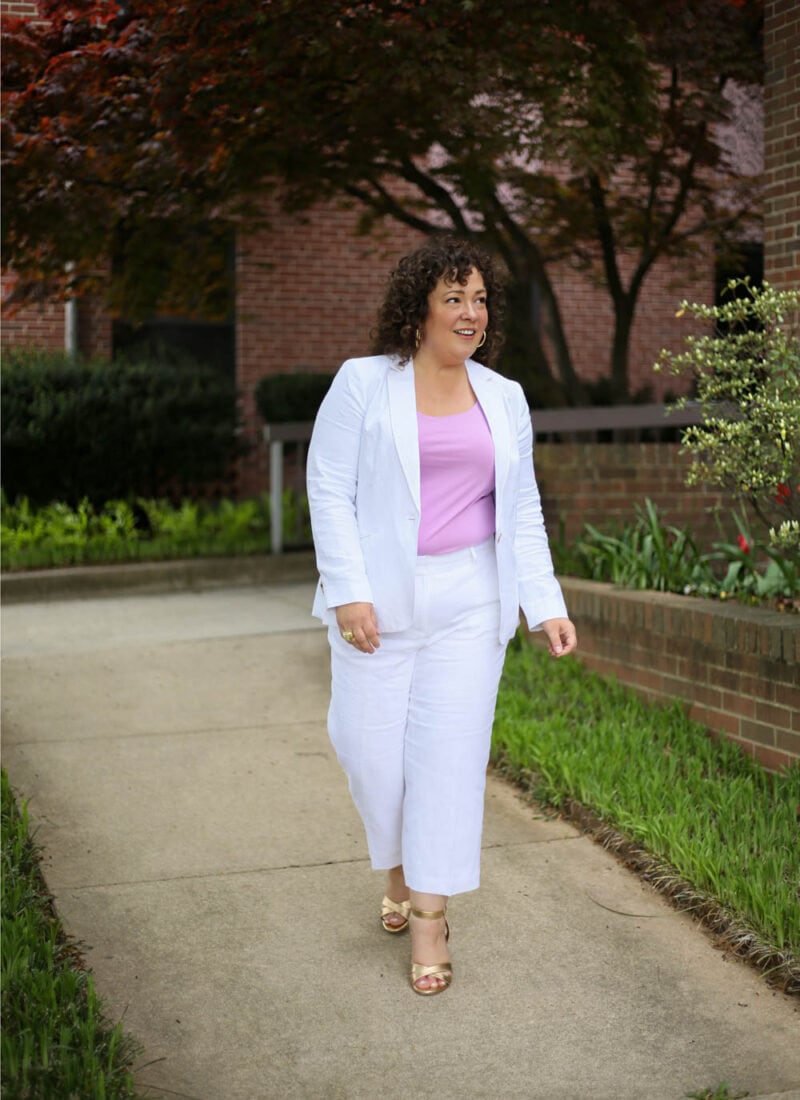 Talbots Linen Pantsuit: White with Lavender