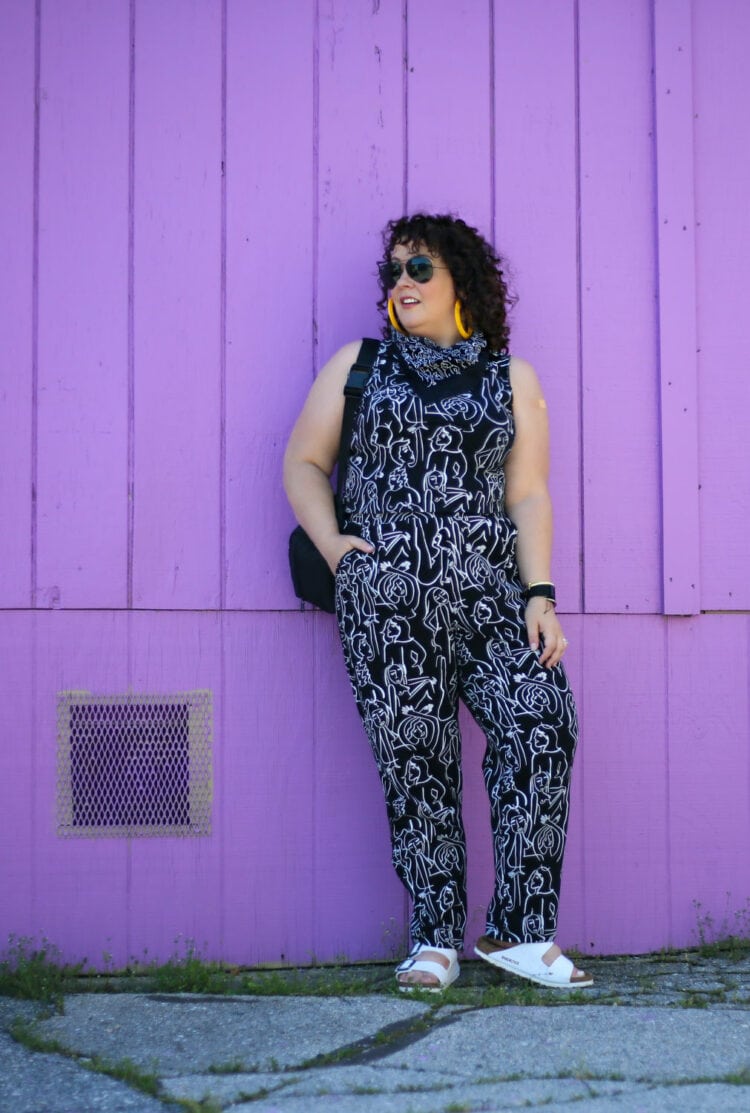 Alison Gary of Wardrobe Oxygen wearing a Dazey LA black and white graphic print sleeveless knit top and matching pants