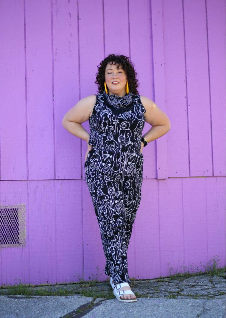 Alison Gary of Wardrobe Oxygen wearing a Dazey LA black and white graphic print sleeveless knit top and matching pants