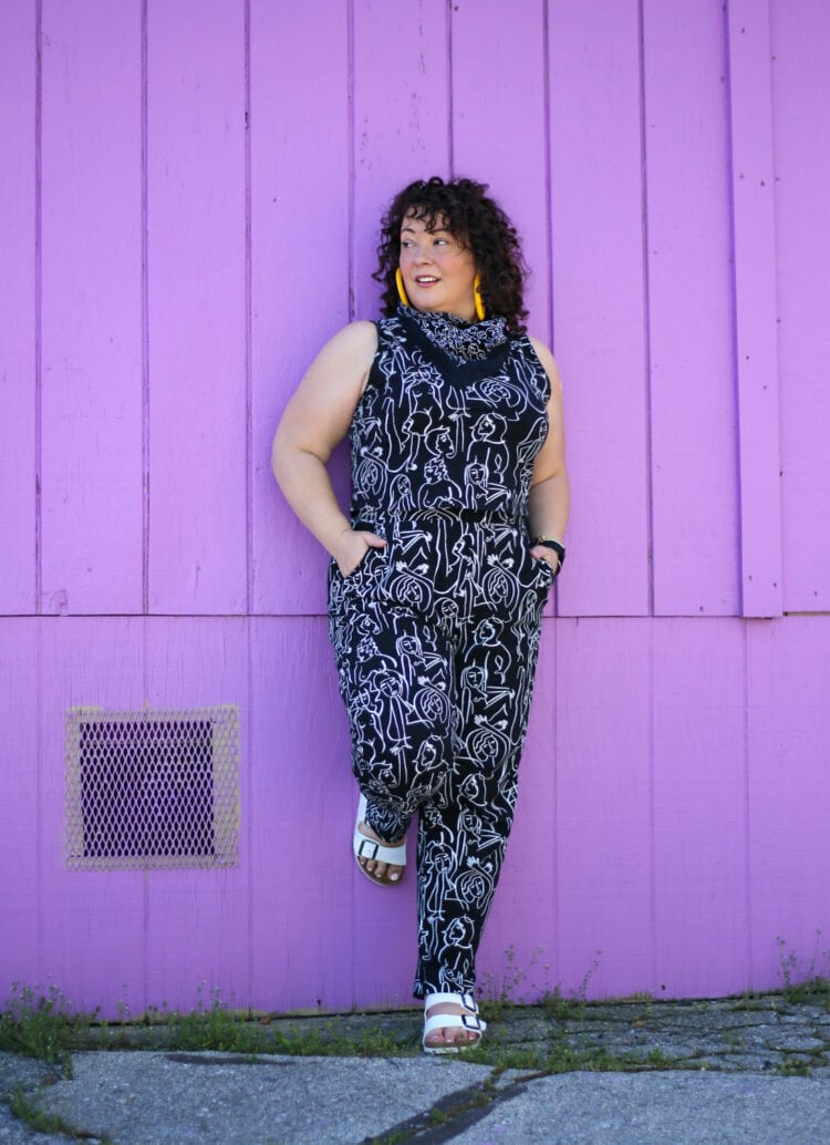 Alison Gary of Wardrobe Oxygen wearing a Dazey LA black and white graphic print sleeveless knit top and matching pants