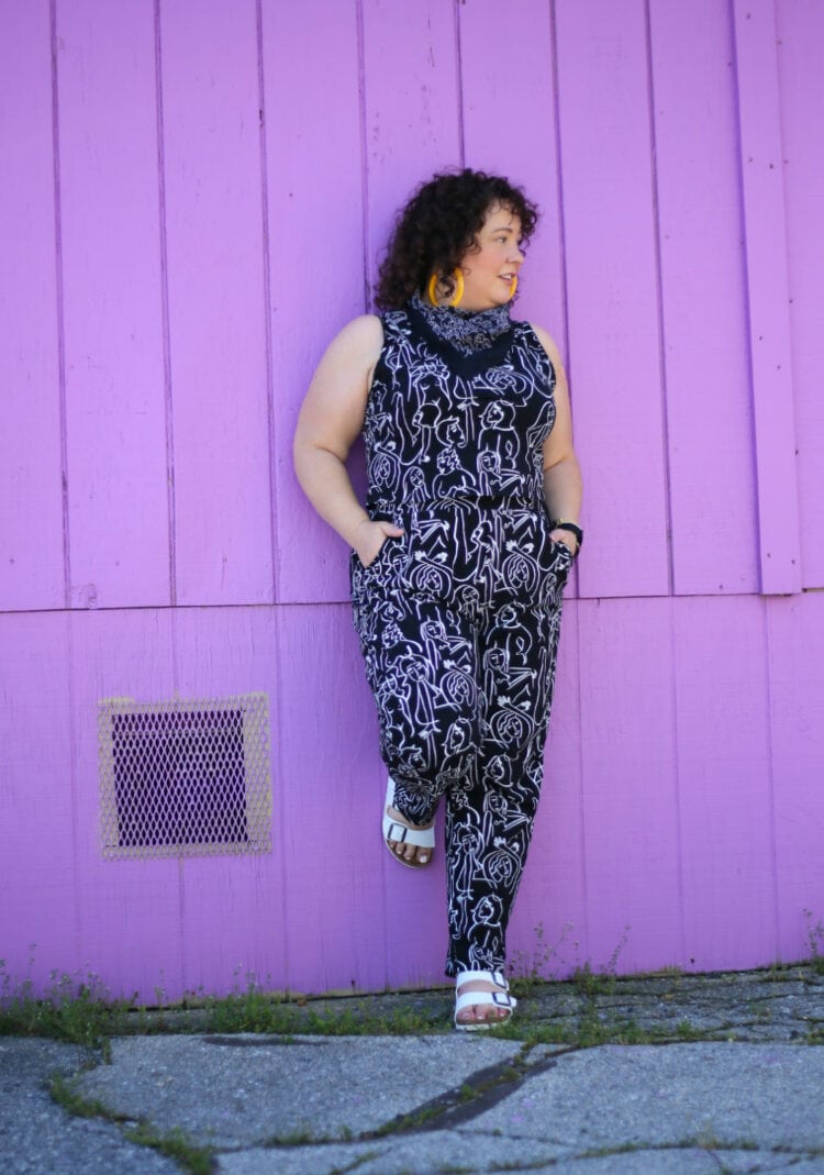 Alison Gary of Wardrobe Oxygen wearing a Dazey LA black and white graphic print sleeveless knit top and matching pants