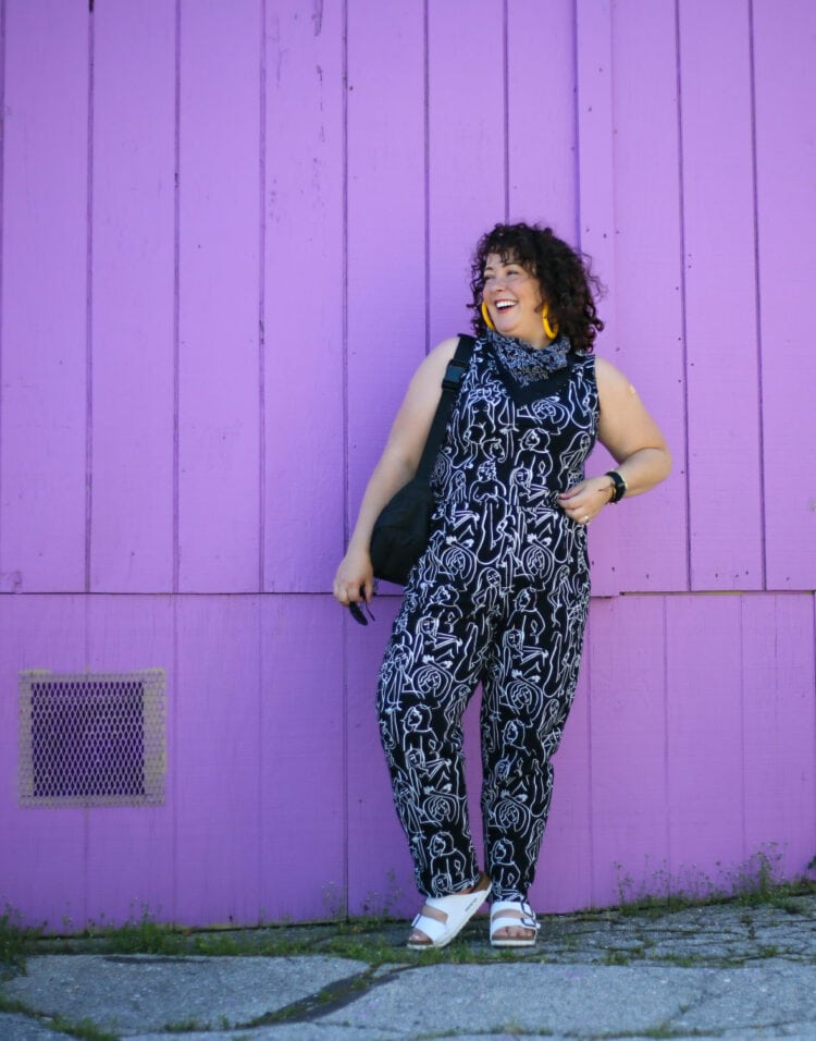 Alison Gary of Wardrobe Oxygen wearing a Dazey LA black and white graphic print sleeveless knit top and matching pants