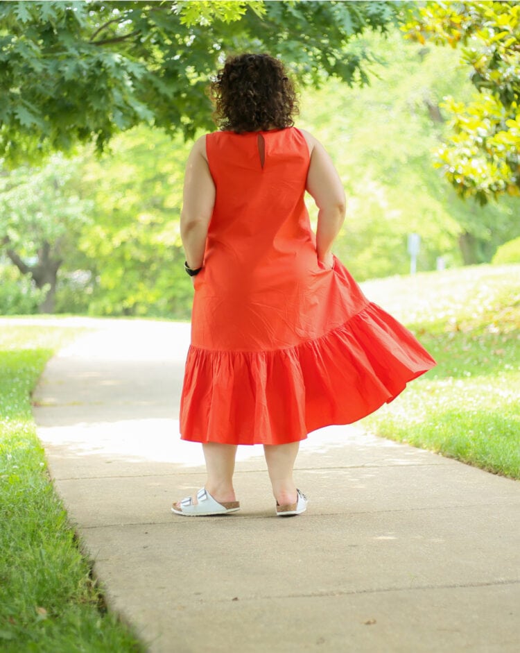 the back view of the Christopher John Rogers for Target Orange Shift Dress