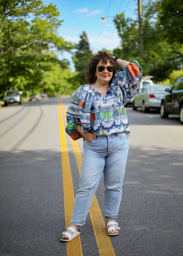 Alison in the Gap High Rise Cheeky Straight jeans in distressed