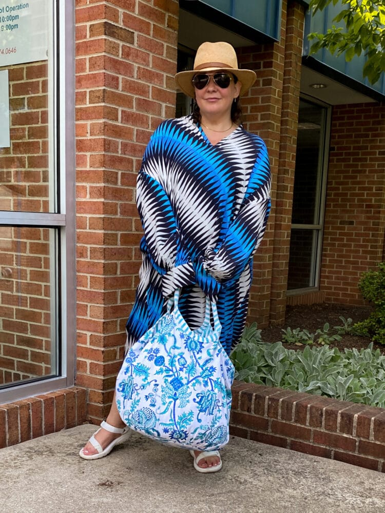 Alison of Wardrobe Oxygen wearing an Essentiel Antwerp dress as a swim coverup