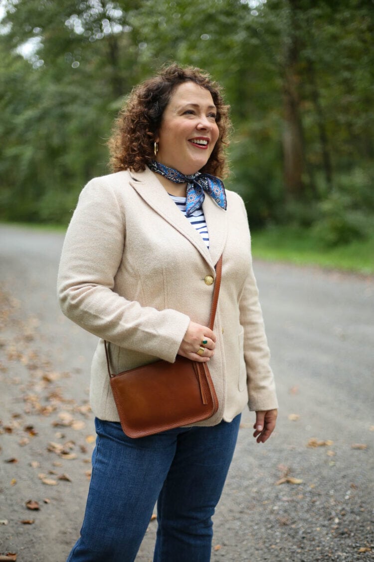 Alison of Wardrobe Oxygen in a Talbots shetland blazer