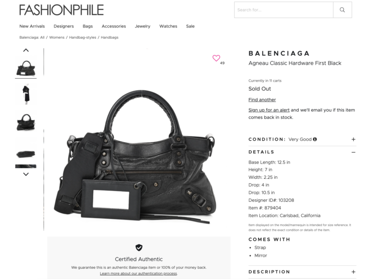 Balenciaga bag size chart sale