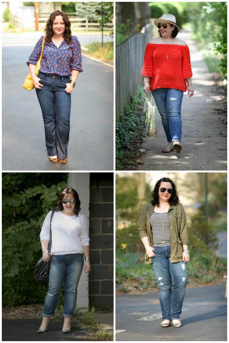 Collage of 4 images by Karl Gary of his wife in Gap Jeans