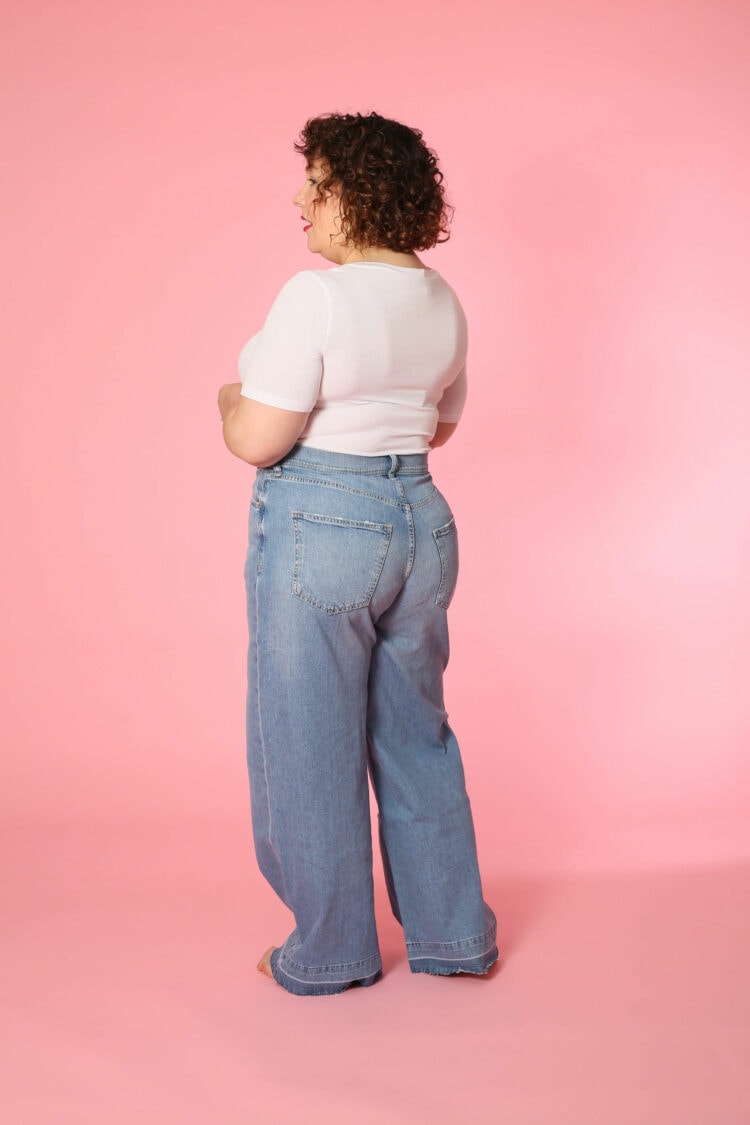 Image of Alison Gary in the Gap high rise wide leg taken by Karl Gary for Wardrobe Oxygen back view.