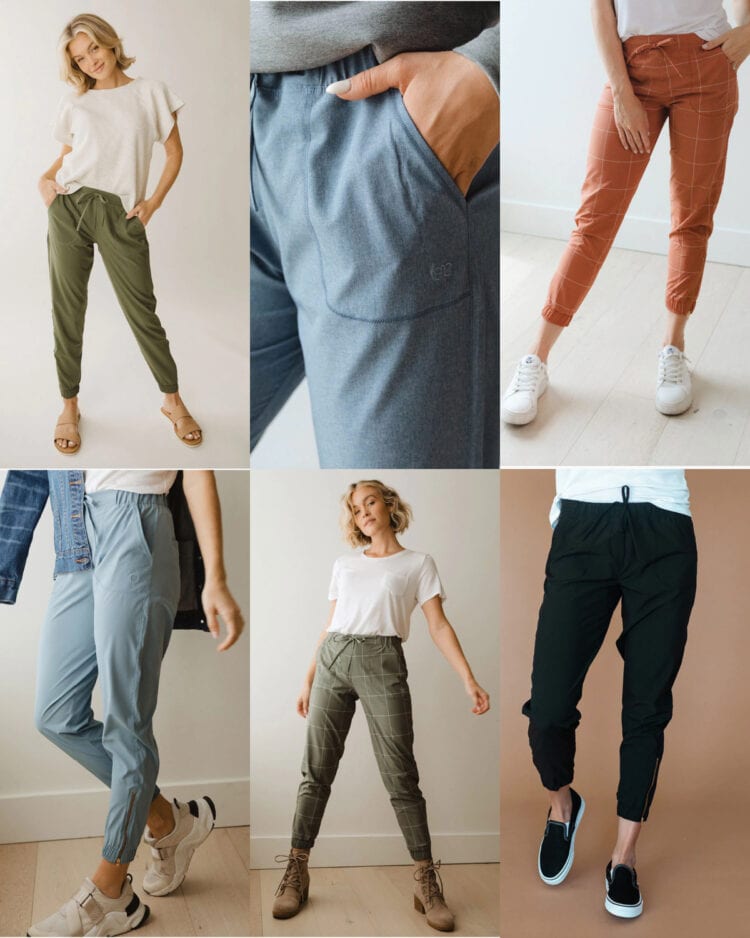 A collage of models wearing the Albion Jetsetter pant