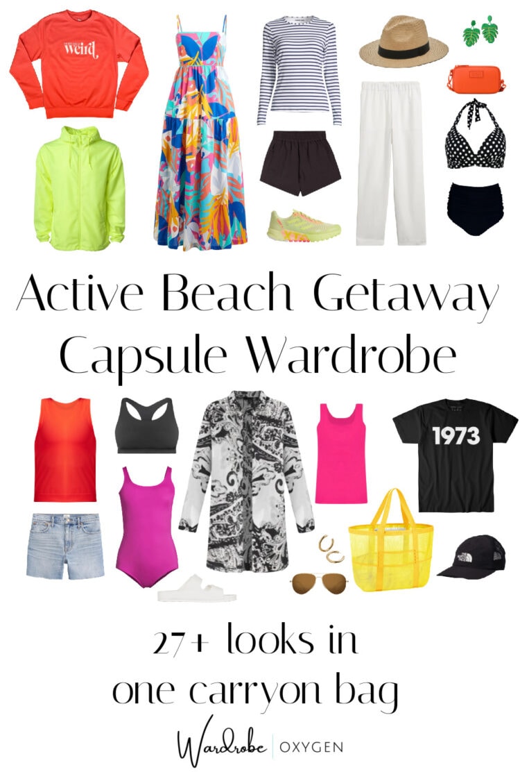 Active Beach Getaway Capsule Wardrobe: 1 Carry-on, 27 Looks 1 An active beach getaway capsule wardrobe for women over 40 by Wardrobe Oxygen