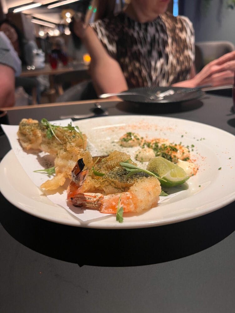 A plate of shrimp tempura at Michelin rated DC restaurant Cranes