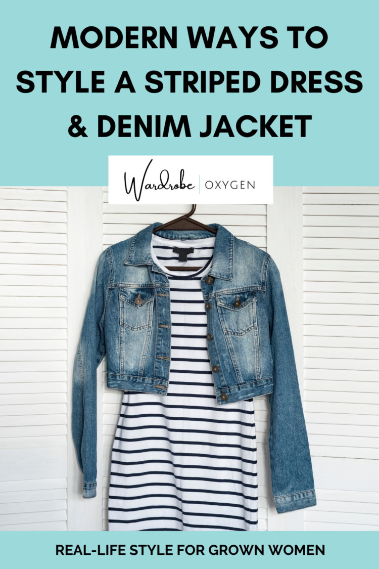 modern ways to style a striped dress denim jacket