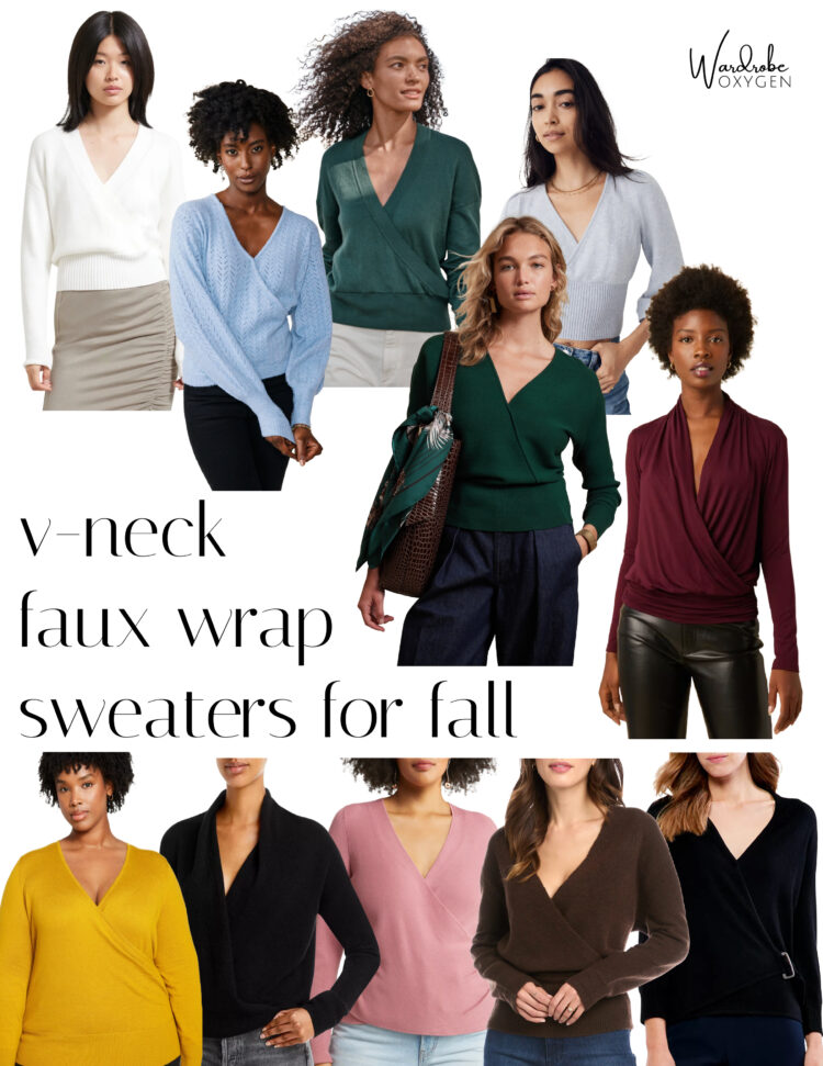 v neck faux wrap sweaters for fall