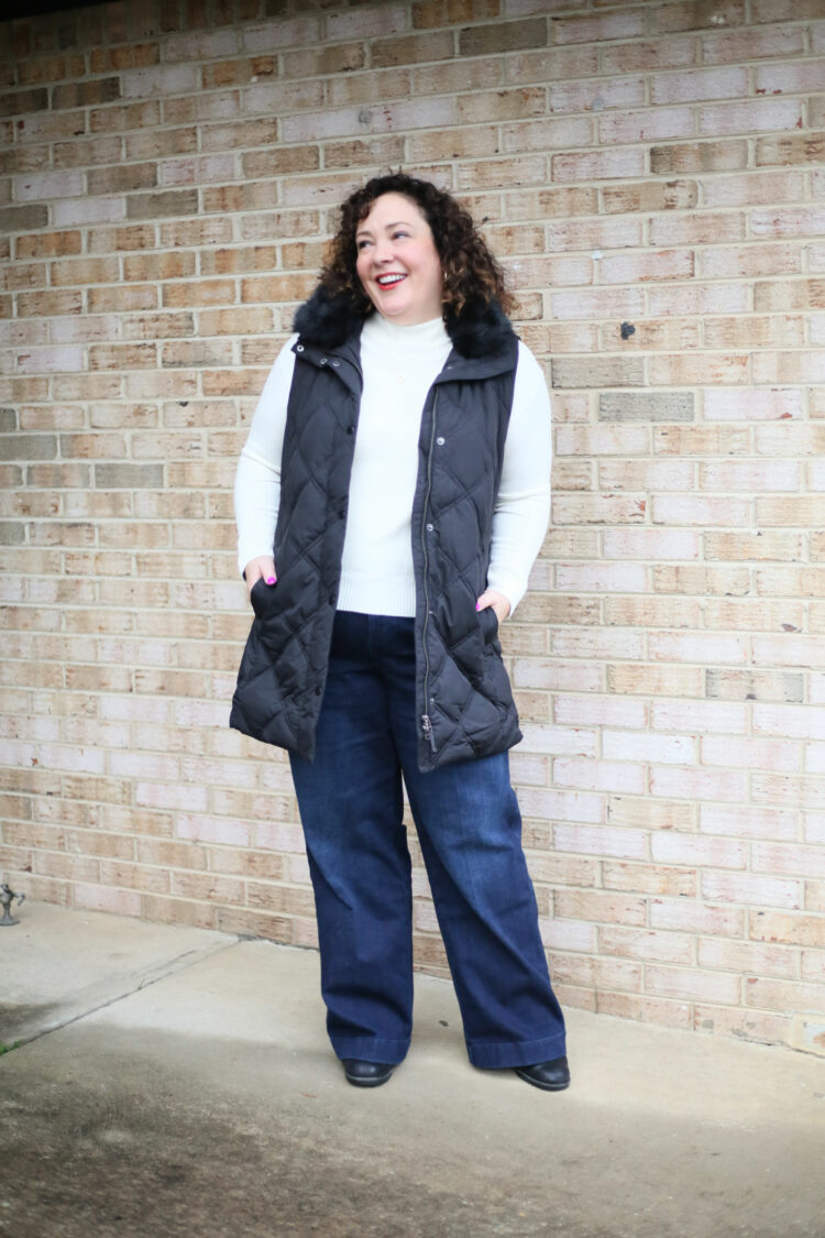 talbots long quilted belted vest